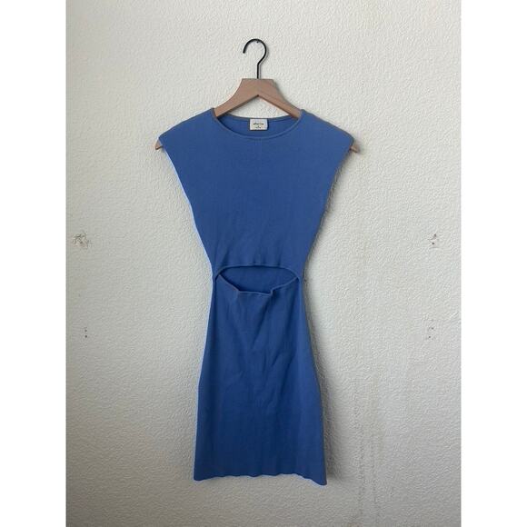 ARITZIA - Wilfred Free Cut-Out Rib Knit Granite Blue Mini Bodycon Dress - Picture 2 of 4